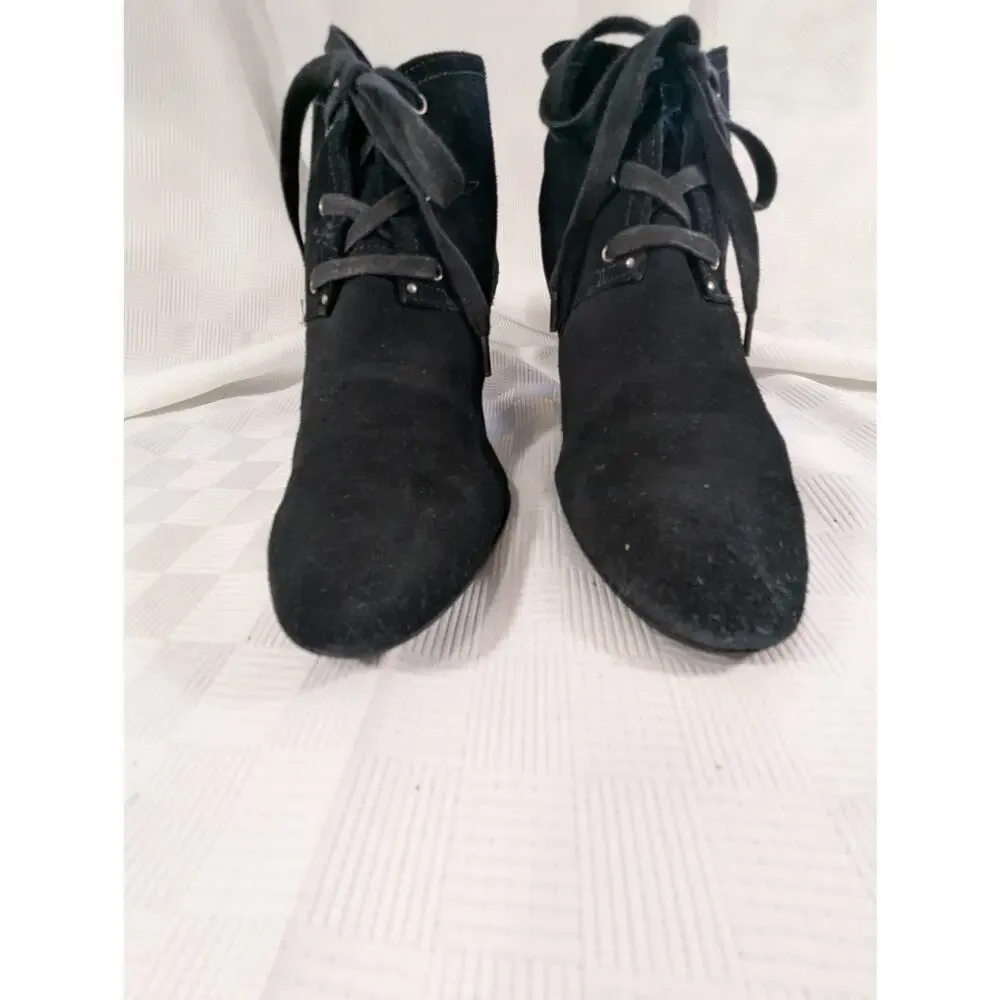 LAUREN BY RALPH LAUREN! BLACK GENUINE SUEDE LEATHER WEDGE ANKLE BOOTS! SZ 7.5B